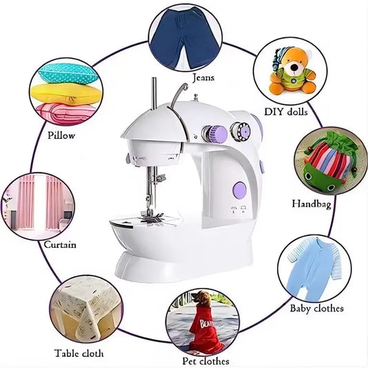 Portable Mini Electric Sewing Machine — Dual-Speed, 2-Power Modes (AC & Battery), Built-in LED, Complete Starter Kit for Beginners, Adults & Travel