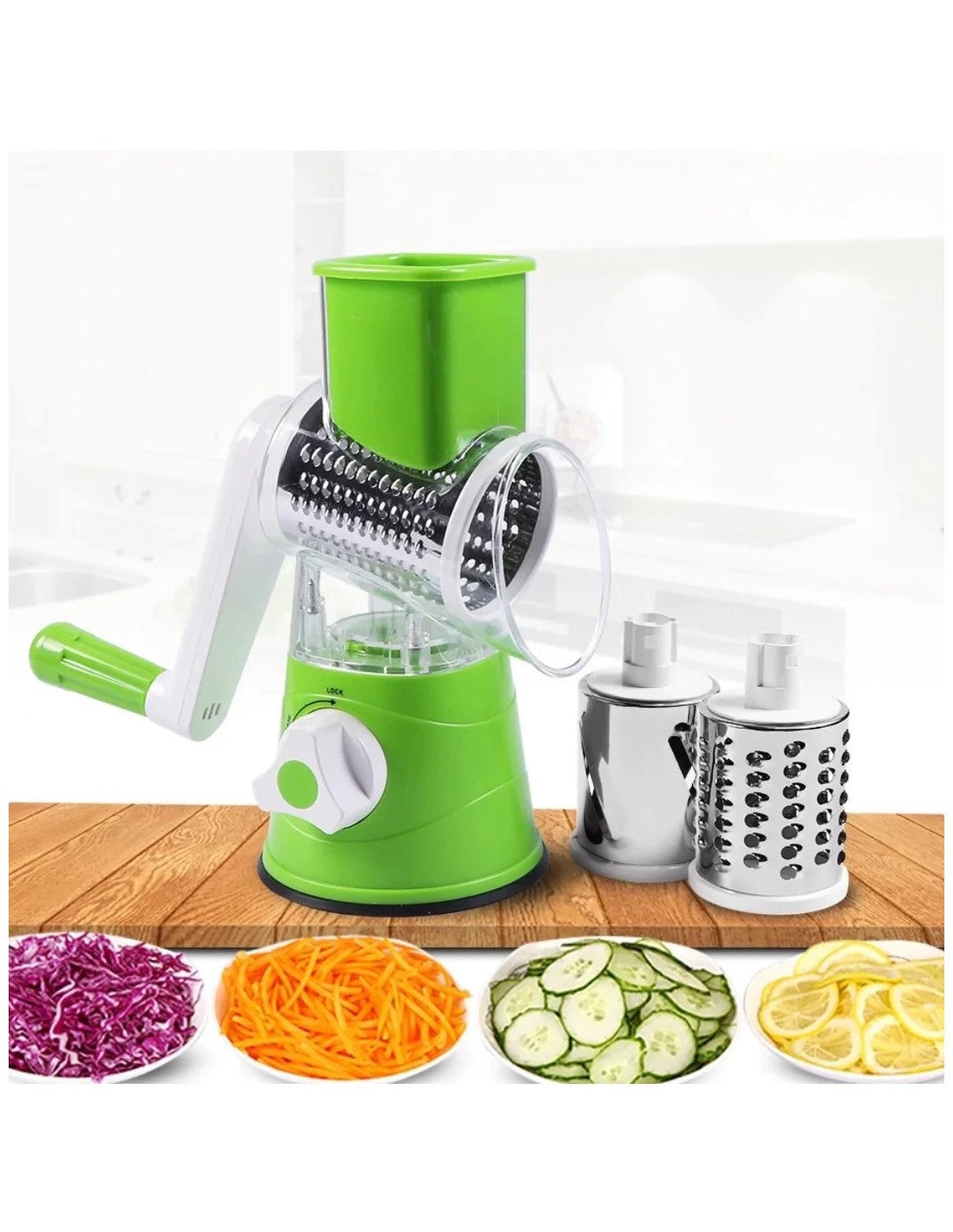 3-in-1 Manual Rotary Vegetable Cutter & Drum Grater – Cut all vegies in seconds