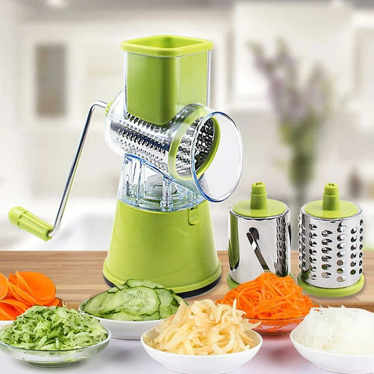3-in-1 Manual Rotary Vegetable Cutter & Drum Grater – Cut all vegies in seconds