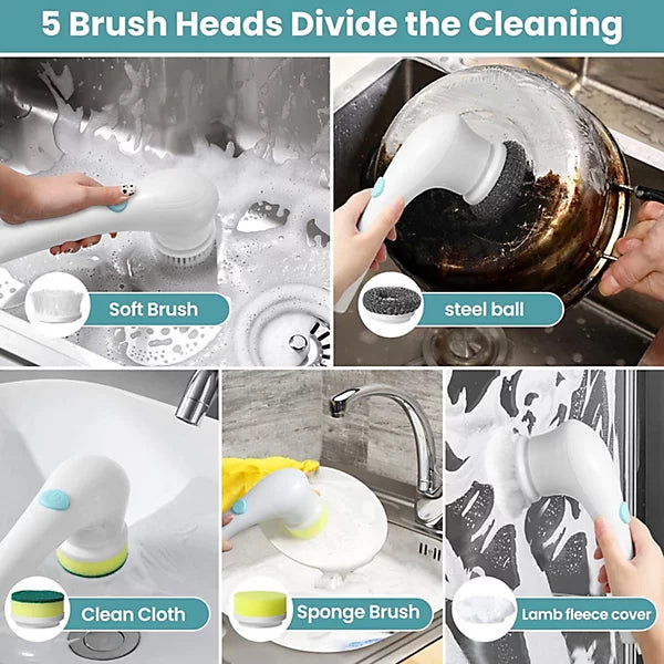 Electric Cleaning Brush – 5-in-1 Rotating Scrubber for Kitchen, Bathroom & Tiles
