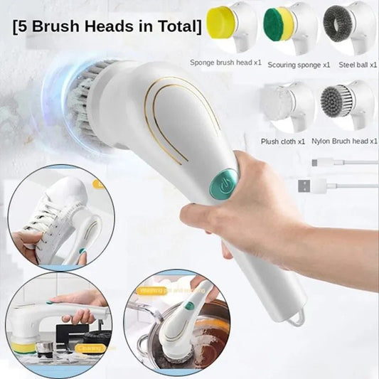 Electric Cleaning Brush – 5-in-1 Rotating Scrubber for Kitchen, Bathroom & Tiles
