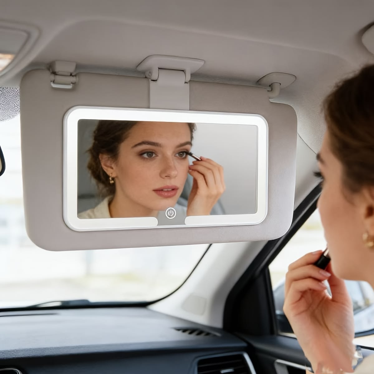 Extra Large Car Visor Vanity Mirror with LED Lights — 3 Light Modes, Rechargeable USB, Portable Touch Mirror for Car, Travel & Daily Touch-Ups