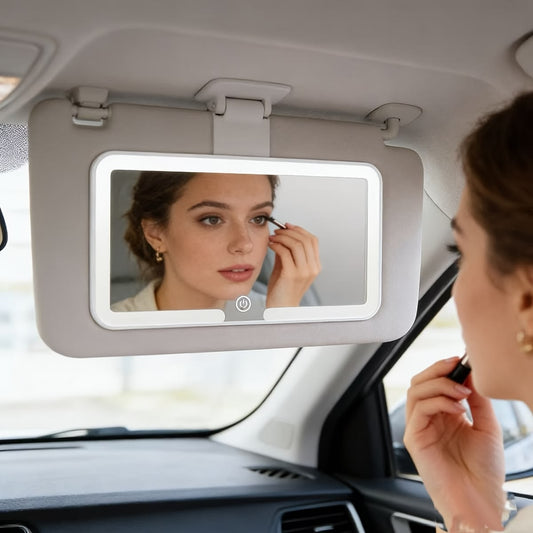 Extra Large Car Visor Vanity Mirror with LED Lights — 3 Light Modes, Rechargeable USB, Portable Touch Mirror for Car, Travel & Daily Touch-Ups