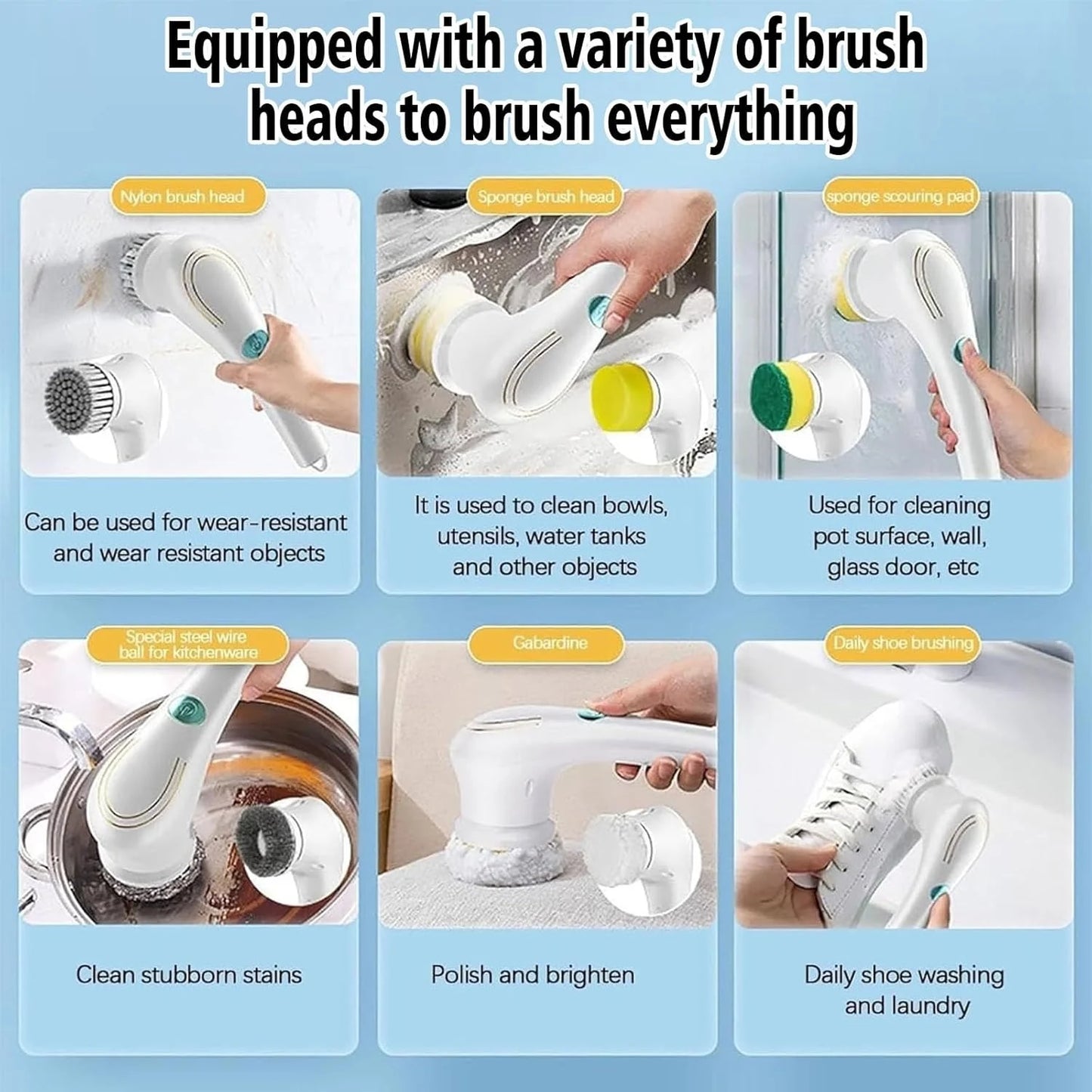 Electric Cleaning Brush – 5-in-1 Rotating Scrubber for Kitchen, Bathroom &amp; Tiles
