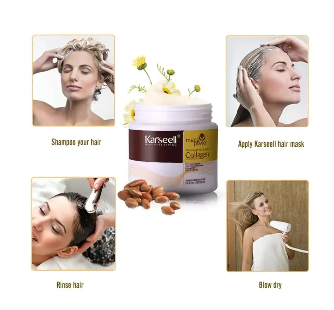 Karseell Collagen Hair Mask 500ml – Deep Repair Treatment with Maca Root, Argan Oil & Coconut Oil for Dry Damaged Hair | All Hair Types