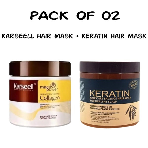 Hair Repair Bundle – Karseell Collagen Maca Hair Mask + Keratin Hair Care Mask  | Deep Conditioning Treatment for Dry Damaged & Frizzy Hair | All Hair Types