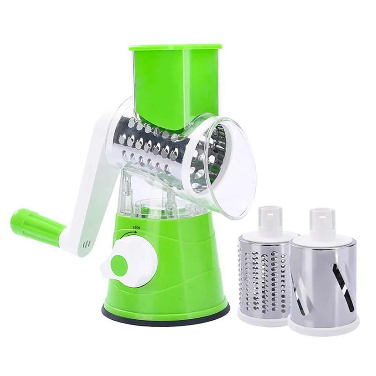 3-in-1 Manual Rotary Vegetable Cutter & Drum Grater – Cut all vegies in seconds