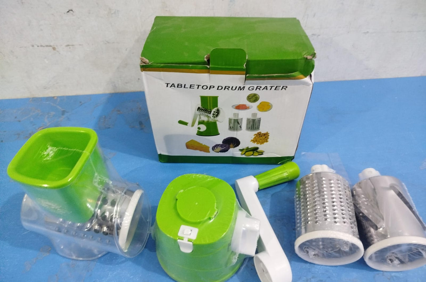 3-in-1 Manual Rotary Vegetable Cutter & Drum Grater – Cut all vegies in seconds