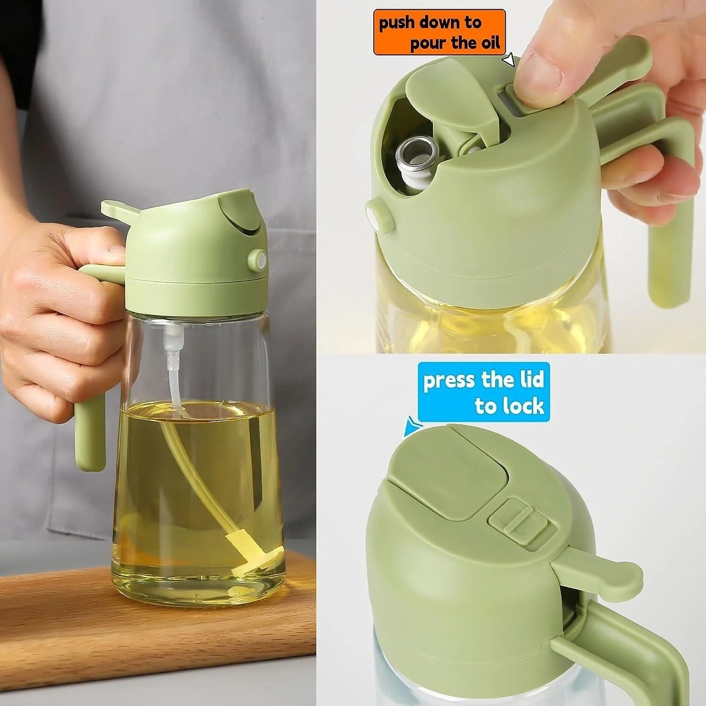 2-in-1 Oil Dispenser Bottle – Spray & Pour Oil Sprayer for Kitchen Use | Leakproof