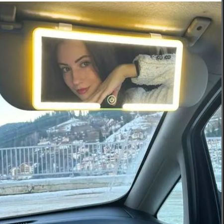 Extra Large Car Visor Vanity Mirror with LED Lights — 3 Light Modes, Rechargeable USB, Portable Touch Mirror for Car, Travel & Daily Touch-Ups