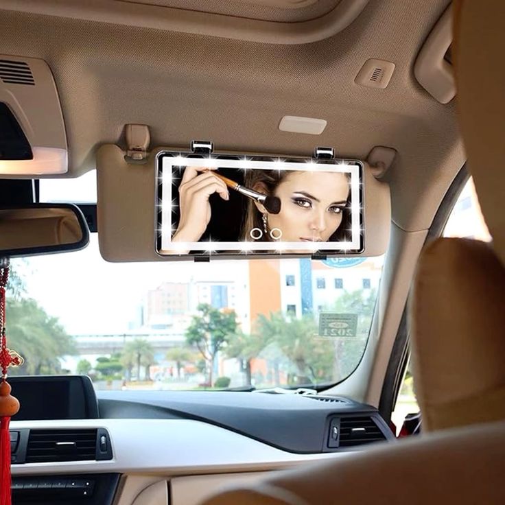 Extra Large Car Visor Vanity Mirror with LED Lights — 3 Light Modes, Rechargeable USB, Portable Touch Mirror for Car, Travel & Daily Touch-Ups