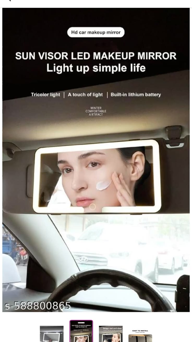 Extra Large Car Visor Vanity Mirror with LED Lights — 3 Light Modes, Rechargeable USB, Portable Touch Mirror for Car, Travel & Daily Touch-Ups