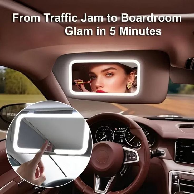 Extra Large Car Visor Vanity Mirror with LED Lights — 3 Light Modes, Rechargeable USB, Portable Touch Mirror for Car, Travel & Daily Touch-Ups