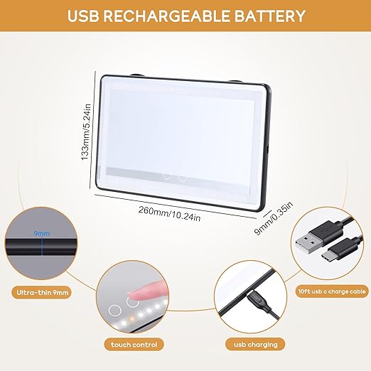 Extra Large Car Visor Vanity Mirror with LED Lights — 3 Light Modes, Rechargeable USB, Portable Touch Mirror for Car, Travel & Daily Touch-Ups